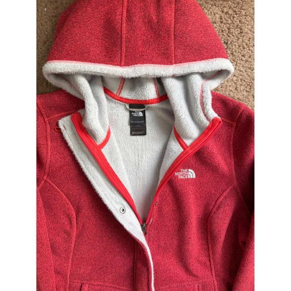 The North Face Hoodie Womens Large Fleece Jacket Red Heathered Full Zip - Picture 4 of 8